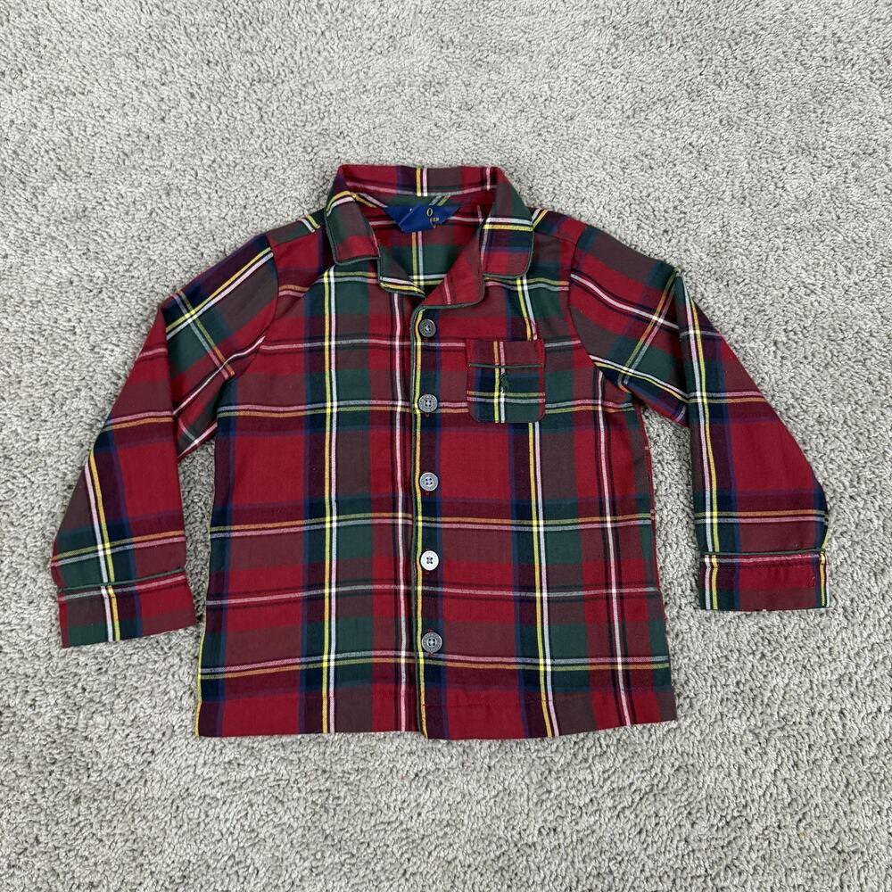 Polo Ralph Lauren Pajama Top Kids 4 Red Plaid Flannel Button Front Sleepwear